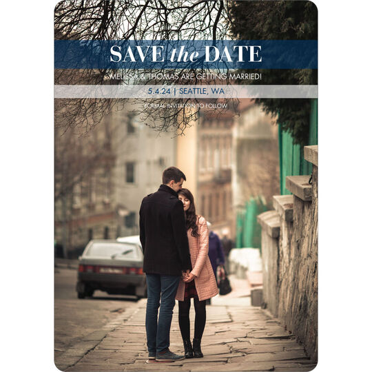 Navy Banner Photo Save the Date Cards
